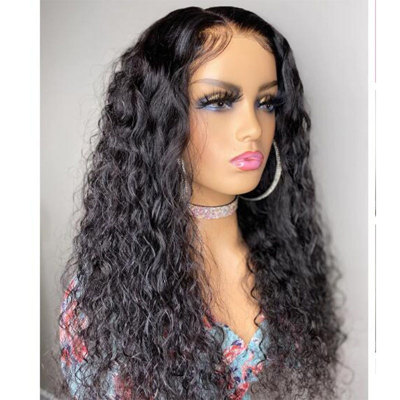 Soft Natural Black 180%Density 26Inch Long Kinky Curly Preplucked Lace Front Wi