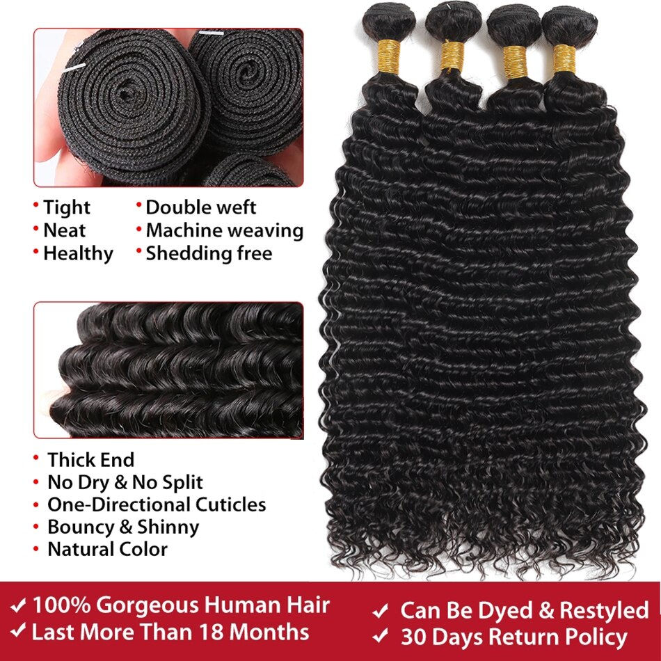 Thumbnail: 30Inch Deep Wave 1 3 4 Bundles Deal Malaysian Hair Weave Bundles 100% Virgin Hu