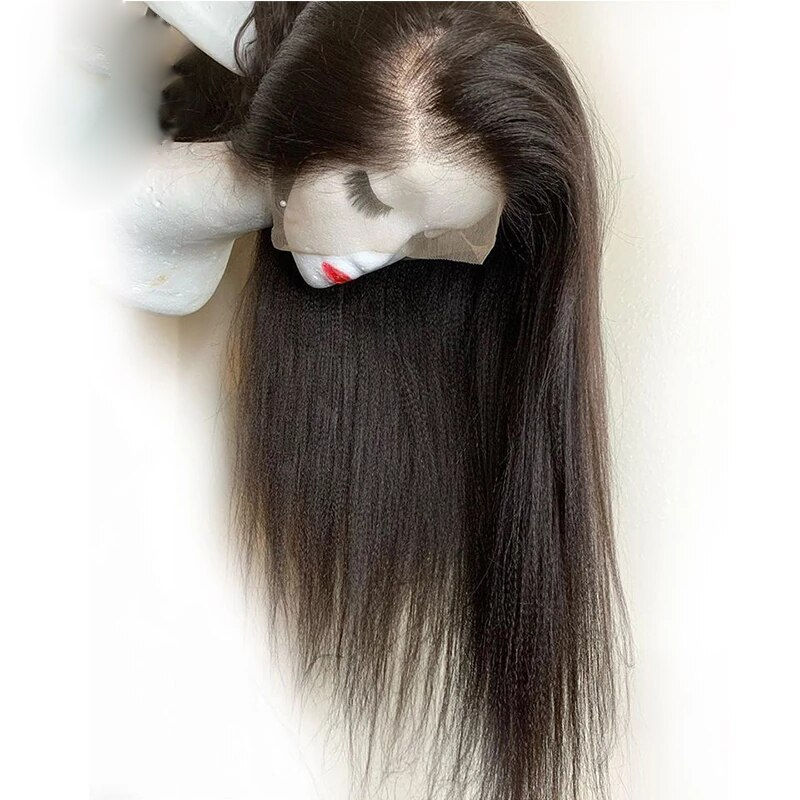 Thumbnail: Natural Black Soft Long 28inches 200Density Yaki Kinky Straight Deep Lace Front