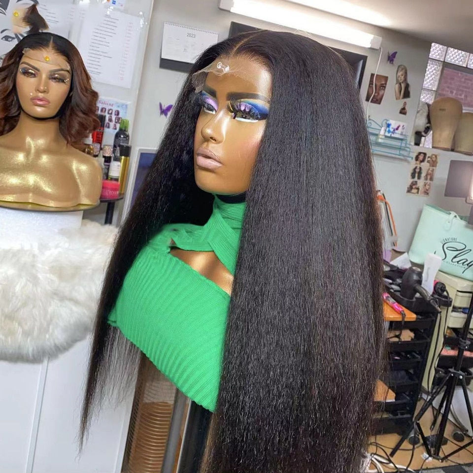 Thumbnail: Natural Black Yaki Preplucked Soft 180Density 26Inch Long Kinky Straight Lace F