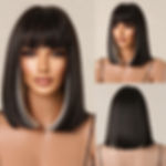 Black White Highlight Short Bob Wigs with Bangs Women Natural Synthetic Straigh