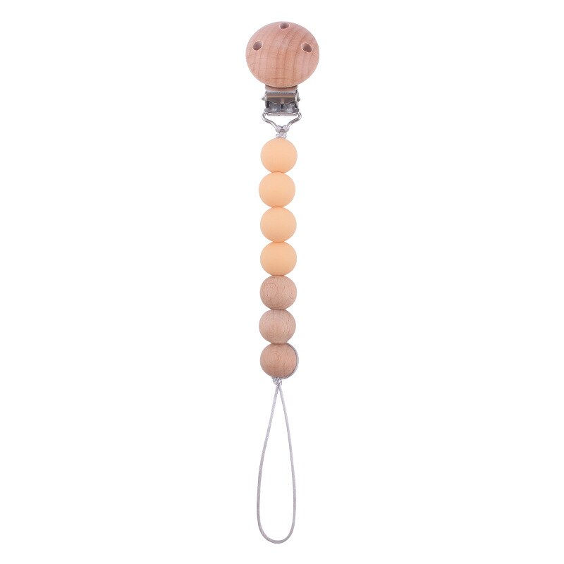 Thumbnail: Baby Pacifier Clips Anti-drop Wooden Soother Clip Pacifier Chain Silicone Rainb