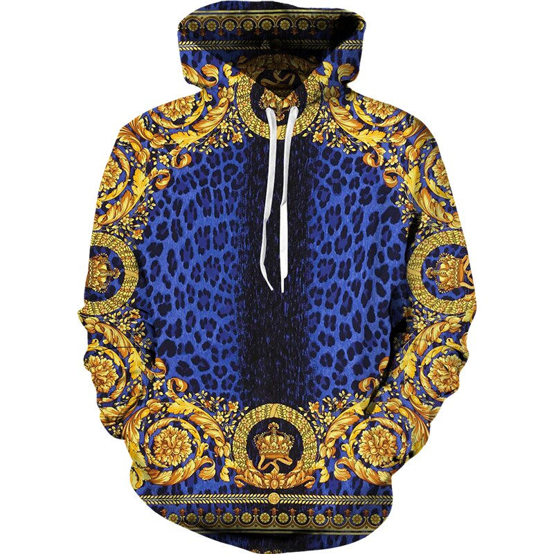 Thumbnail: Baroque Style 3D Printed Crown Golden Chain Hoodie/Pants/Suit Casual Men's Pull