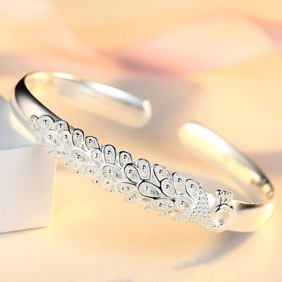 Thumbnail: New 925 sterling silver elegant Peacock opening screen bracelet Bangles for wom
