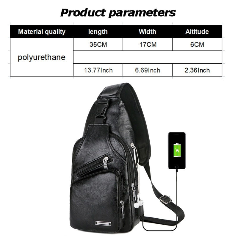 Thumbnail: USB Charging Chest Bag With Headset Hole Mens Multifunction Single Strap Anti T