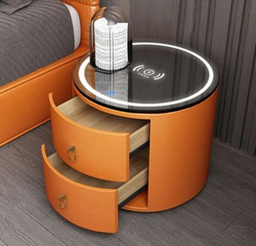 Thumbnail: Round Bedside Table Nightstands Intelligent Password Fingerprint Wireless Charg