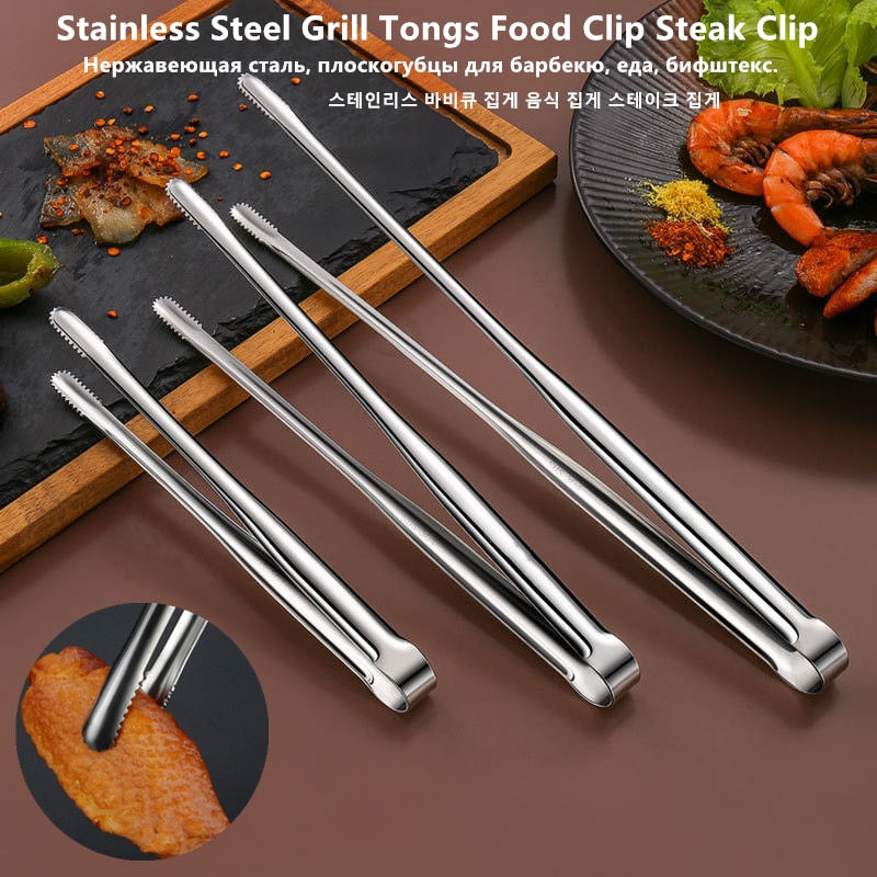 Thumbnail: Stainless Steel Grill Tongs Food Clip BBQ Steak Clip Bread Tong Cooking Utensil