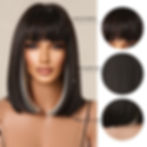 Thumbnail: Black White Highlight Short Bob Wigs with Bangs Women Natural Synthetic Straigh