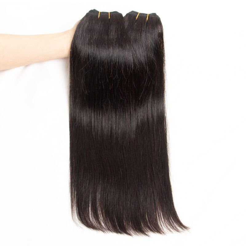 Thumbnail: Straight Human Hair Bundles Brazilian Weave  Natural Black Color  Remy Bundles 