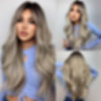 Thumbnail: HAIRCUBE Long Ombre Brown Black Light Blonde Synthetic Wigs with Bangs Heat Res
