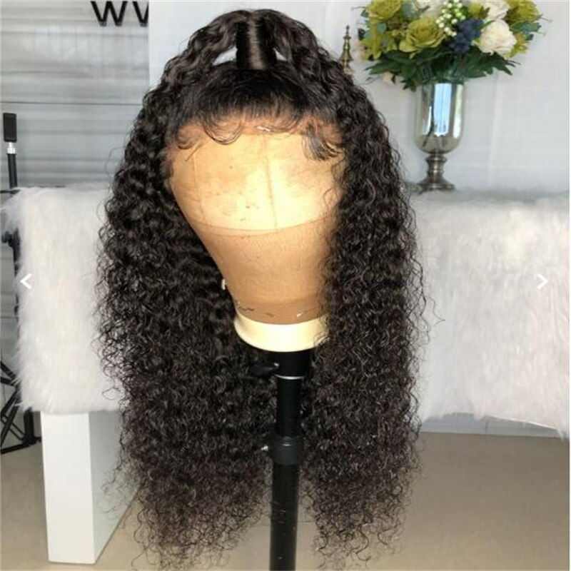 Thumbnail: Long Soft Natural Black 180%Density 26Inch Kinky Curly Preplucked Lace Front Wi