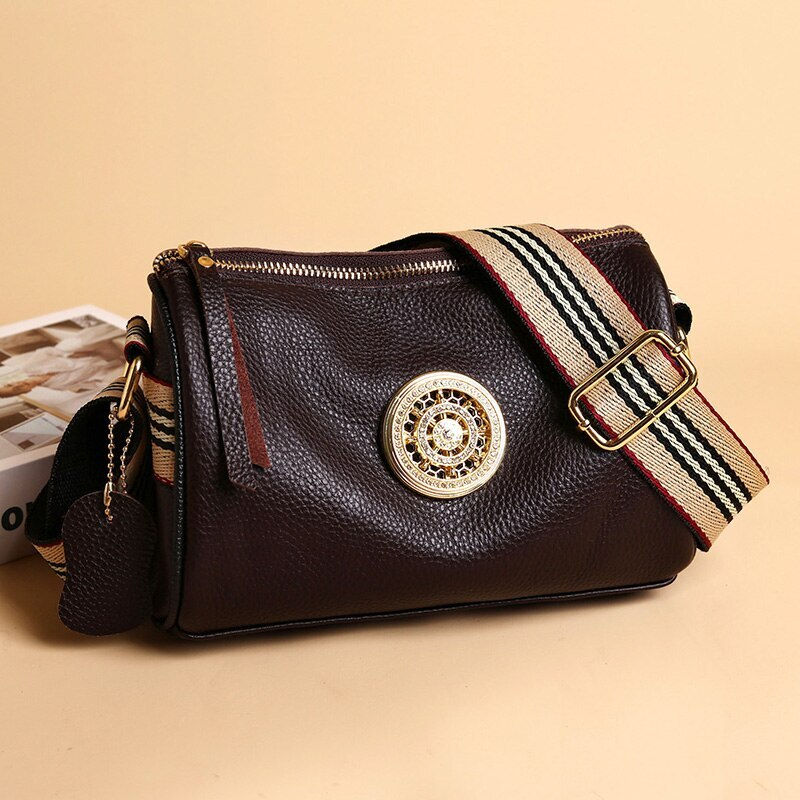 Thumbnail: New Simple Fashion Wide Strap Single Shoulder Crossbody Bag Head Layer Cowhide