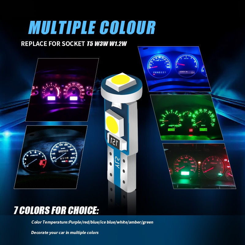Thumbnail: 10Pcs T5 Led Bulb W3W W1.2W Led Canbus For Air conditioner button light Instrum