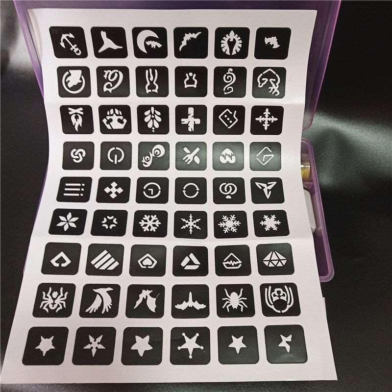 Thumbnail: Temporary Diamond Glitter Tattoo Kit 24 Colors Powder 4 Glue Stencil Hollow Tem