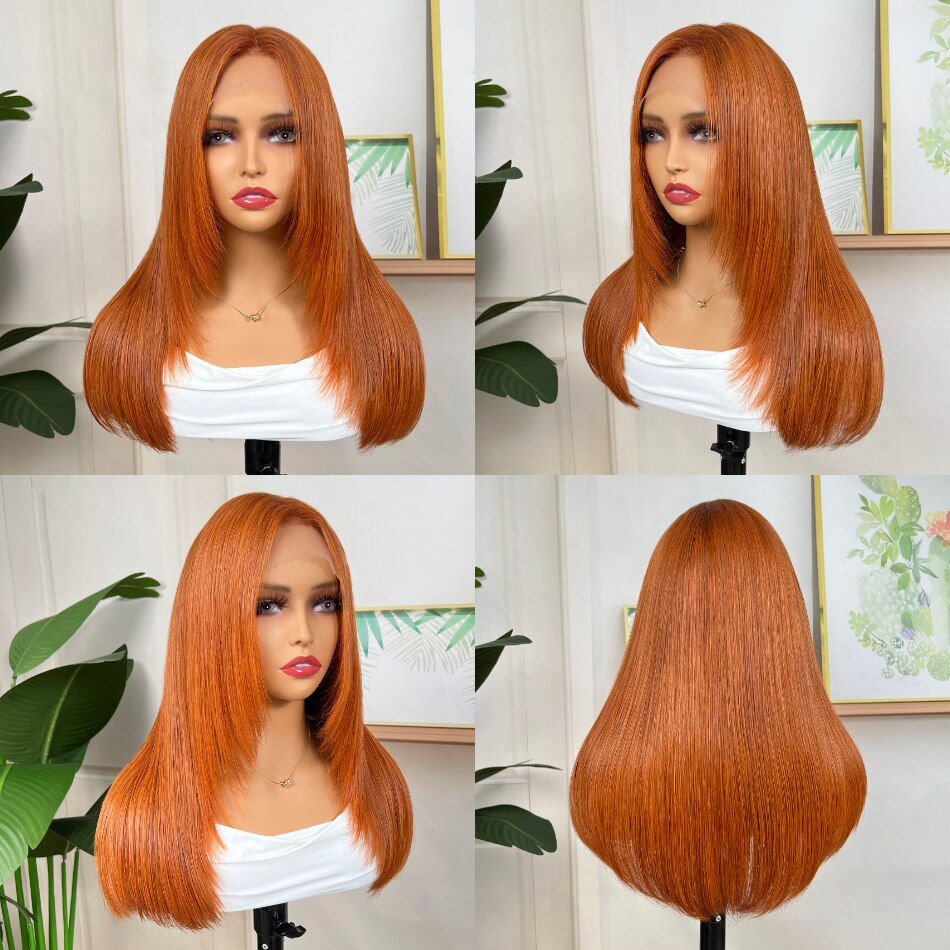 Thumbnail: Soft 26 “Long 23A Grade Jewish Wig Ginger Orange Natural Straight Full Lace Wig