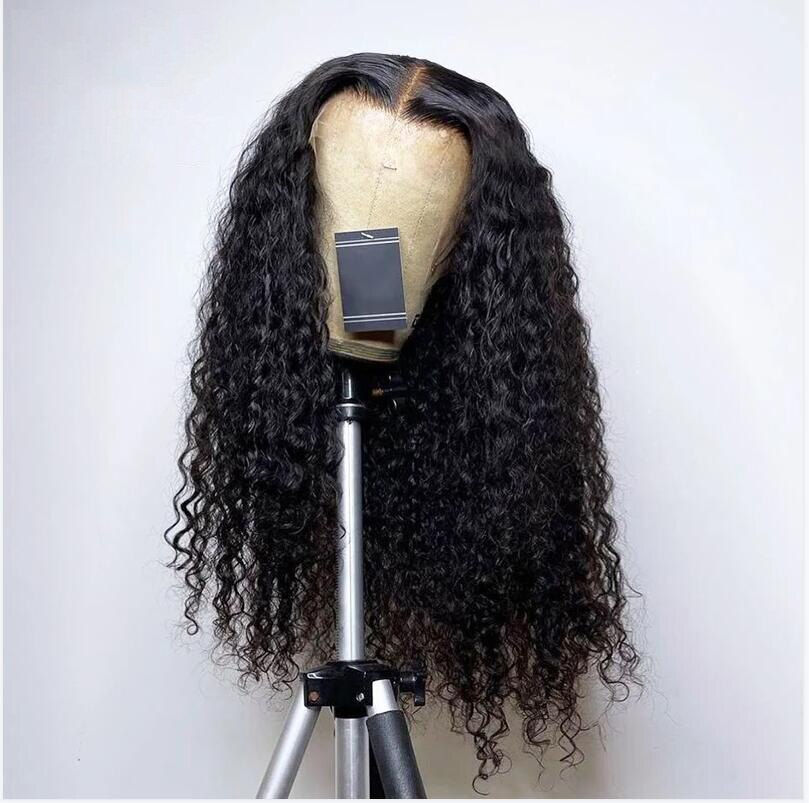 Preplucked Soft 180%Density 26Inch Long Natural Black Kinky Curly Lace Front Wi