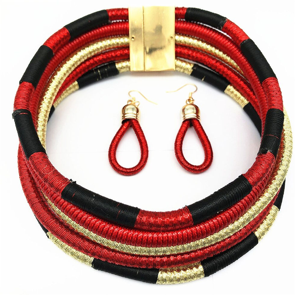 Thumbnail: Necklace Earrings Multi-layer Woven Jewelry Choker Necklace Bridal Wedding Afri