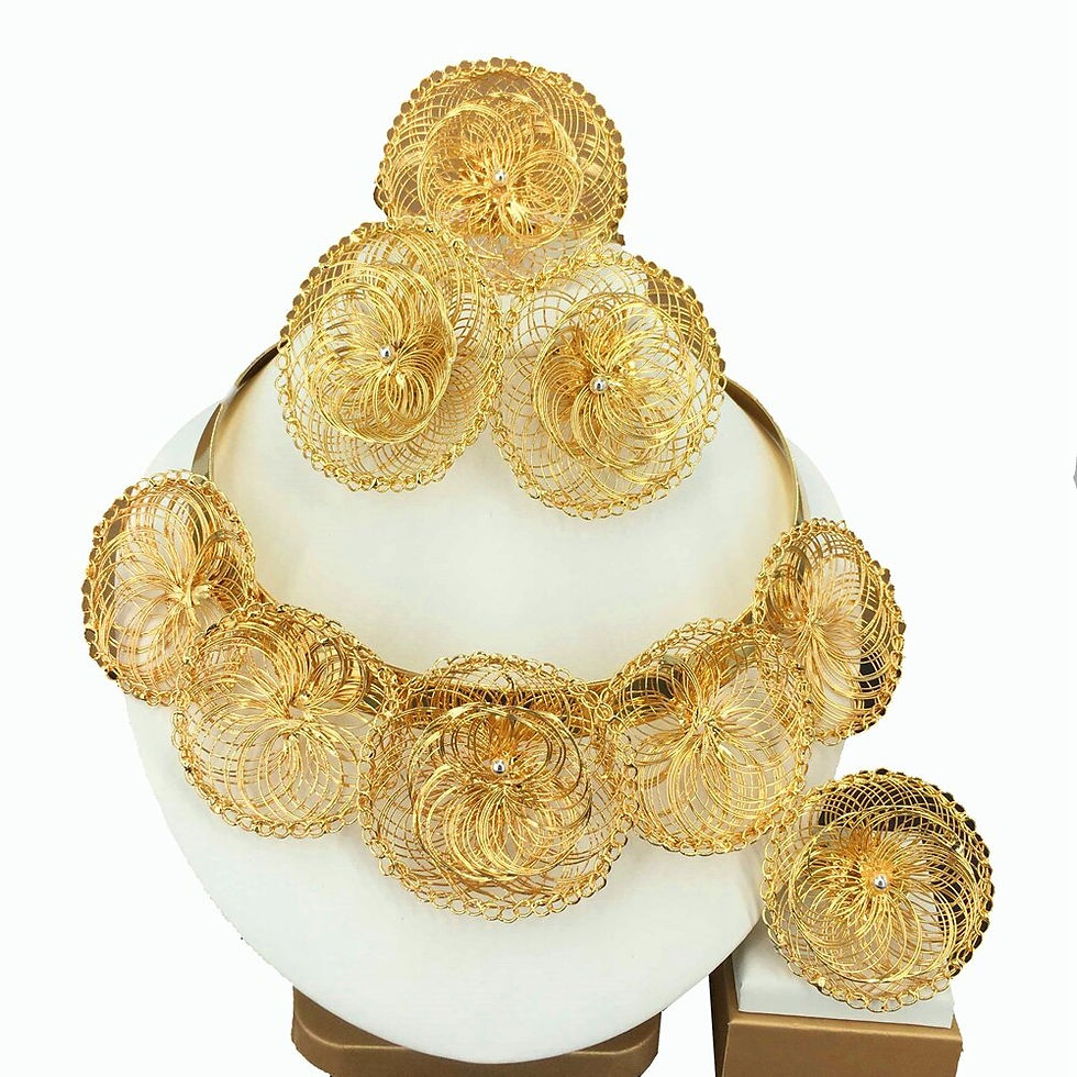Thumbnail: Brazilian Huge Flower Necklace Fine Luxury Quality African Bride Jewelry Set Fo