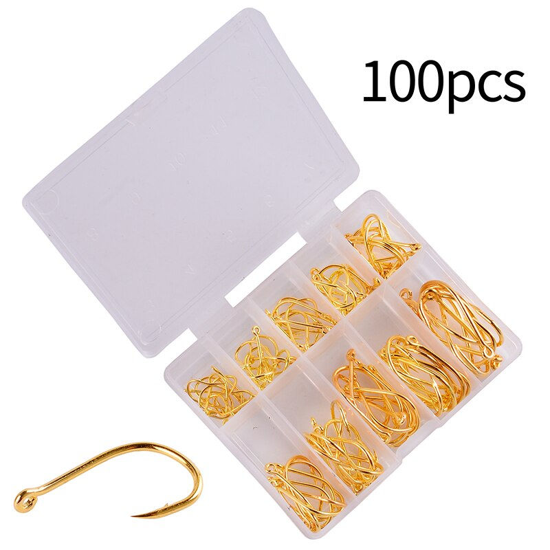 Thumbnail: Fishing Hooks Set 100Pcs Box 10 Series High Carbon Steel Single Circle Fishing 