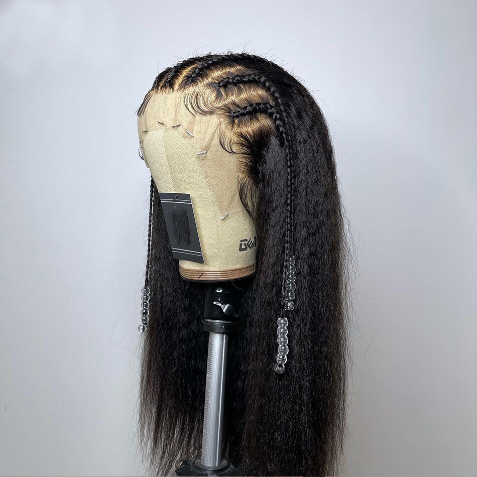 Thumbnail: Soft Long 28inches Natural Black 180Density Yaki Kinky Straight Deep Lace Front