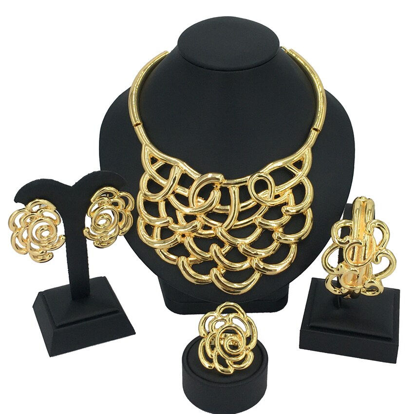 Thumbnail: Luxury Ladies Party Ring Gift Earring Bracelet Necklace 18K Gold Plated Italian