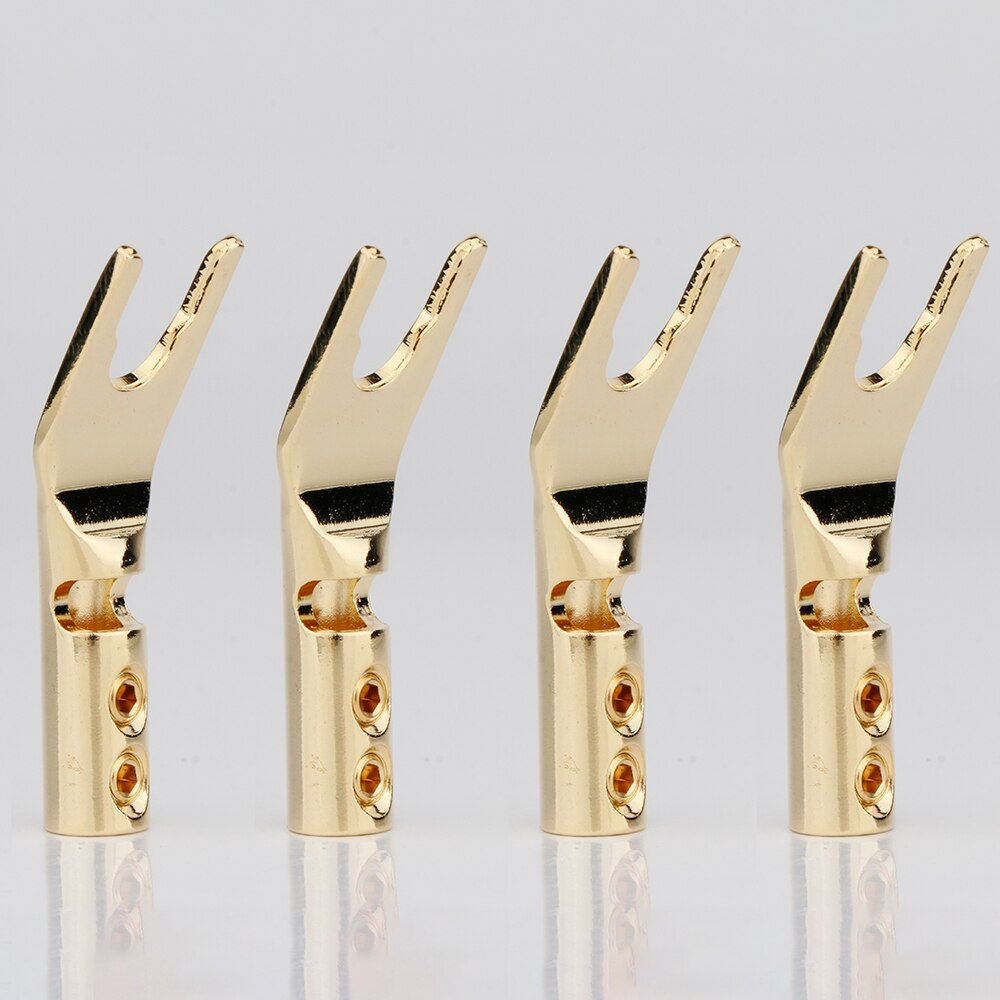 HIFI 8PCS Banana Y spade U/Y Gold Plated pure Copper Screw Fork HiFi Speaker Sp