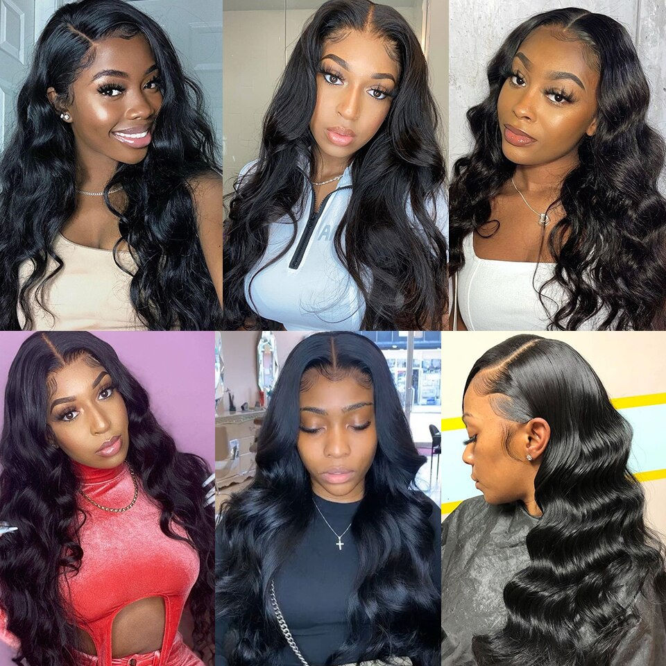 Thumbnail: Body Wave Bundles With Frontal 13x4 HD Transparent 100% Human Hair Extensions B