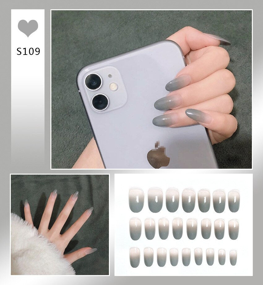 Thumbnail: 24Pcs Press on False Nails Art Full Cover Orange Gradual Change Short Fake Arti