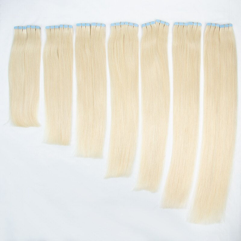 Thumbnail: Platinum Blonde Tape In Extensions Human Hair #60 #1B Brown Seamless Adhesive T