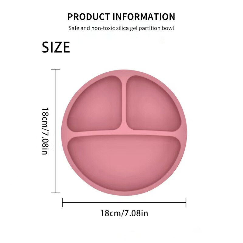 Thumbnail: 3Pcs Silicone Baby Feeding Set BPA Free Suction Bowl Divided Plate Spoon Fork S