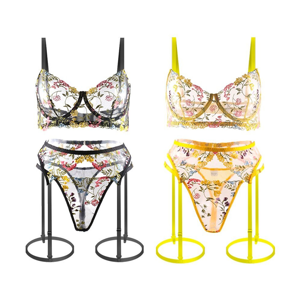 Thumbnail: Floral Pattern Bra and Thong Set See through Embroidery Lace Sexy Lingerie Set 