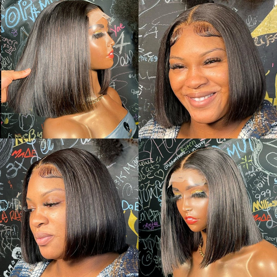 Short Bob Wig Straight 13x1 T Part Human Hair Wigs for Black Women Pre Plucked 