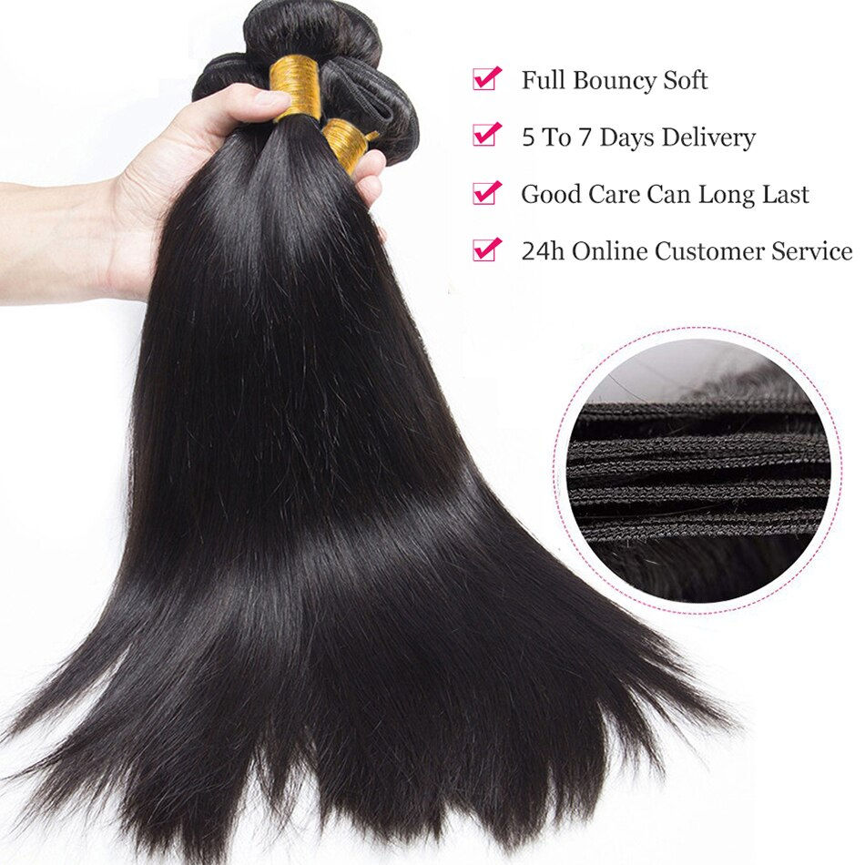 Thumbnail: 30inch Long Straight Human Hair Bundles With Closure Peruvian Human Hair Bundle