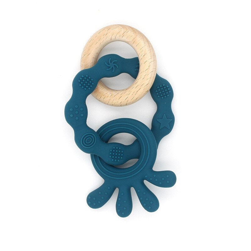 1PC Baby Teether Silicone Bracelet BPA Free Cute Silicone Pendant Wooden Ring T