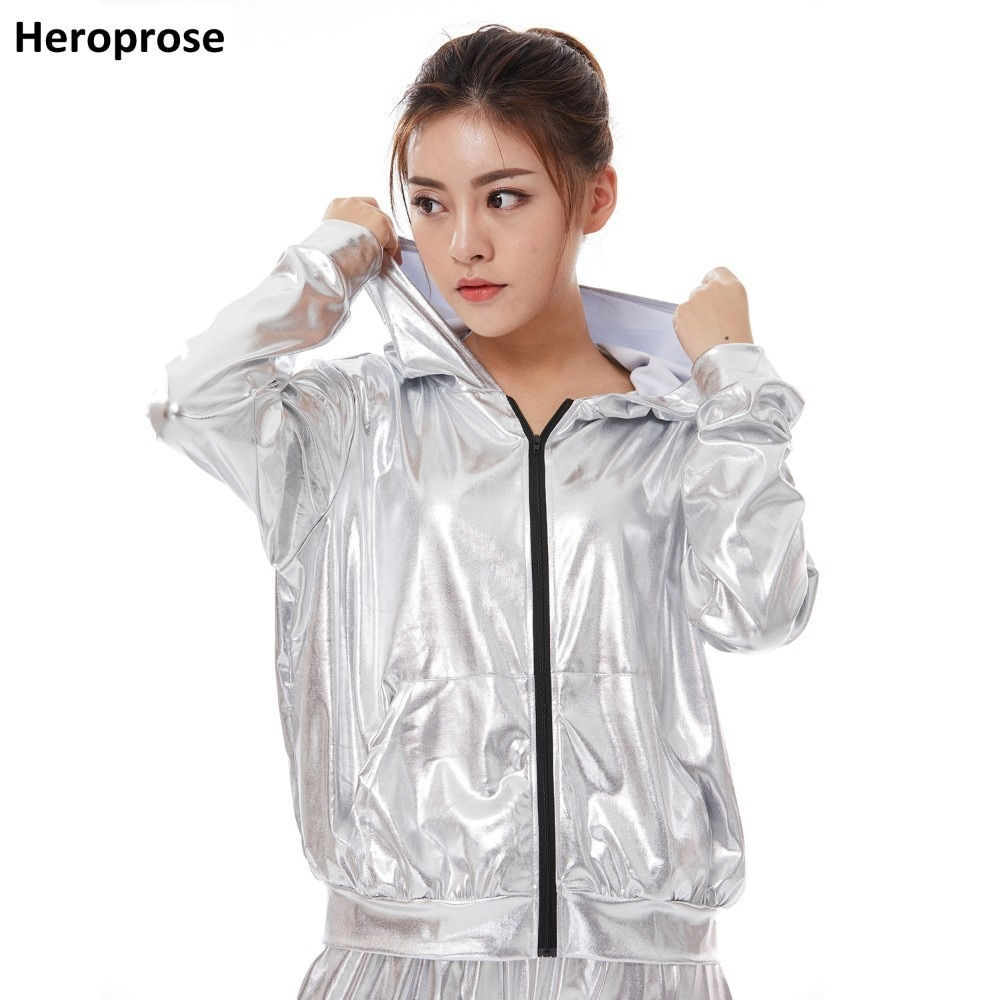 2021 New Spring Autumn Kid Audlt Bomber Pockets Jacket Silver Stage Performance