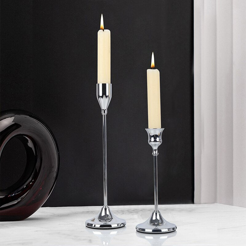 Thumbnail: 2Pcs/Set Nordic Light Luxury Metal Candlestick Simple Wedding Decoration Bar Pa