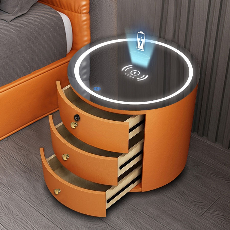 Thumbnail: Round Bedside Table Nightstands Intelligent Password Fingerprint Wireless Charg