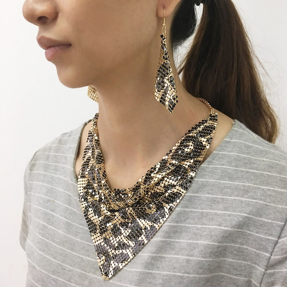 Thumbnail: Indian Jewelry Set Shining Rhinestone Metal Slice Bib Choker Necklaces Earrings