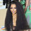 Thumbnail: Soft 26 Inch Long Kinky Straight 180%Density Natural Black Yaki Lace Front Wig 