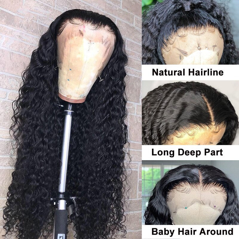 Thumbnail: 30 32 Inch Deep Wave Frontal Wig Human Hair 13x4 Curly Lace Front Wig Full Tran