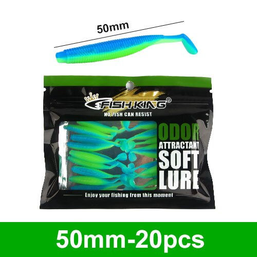 FISH KING 20pcs Soft Lures Silicone Worms Baits 5cm 8cm Jigging Wobblers Fishin