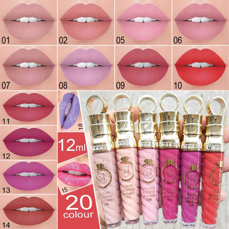 Thumbnail: 20 Colors Metallic Lip Glaze Lip Balm Glitter Lip Gloss Matte Shimmer Lipstick 