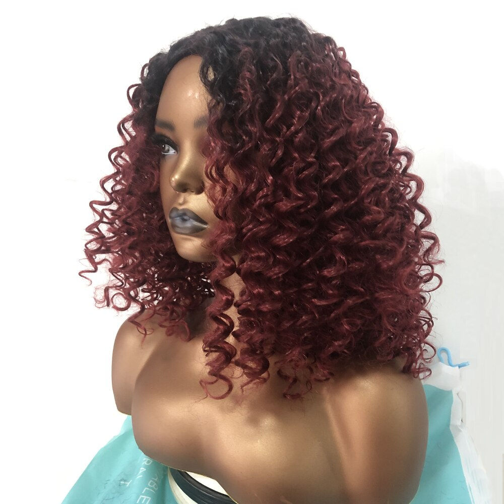 Short Burgundy Afro Curly Wig For Black Women Synthetic Wine Red Daily Wigs  Hi