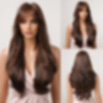 Thumbnail: HAIRCUBE Long Ombre Brown Black Light Blonde Synthetic Wigs with Bangs Heat Res