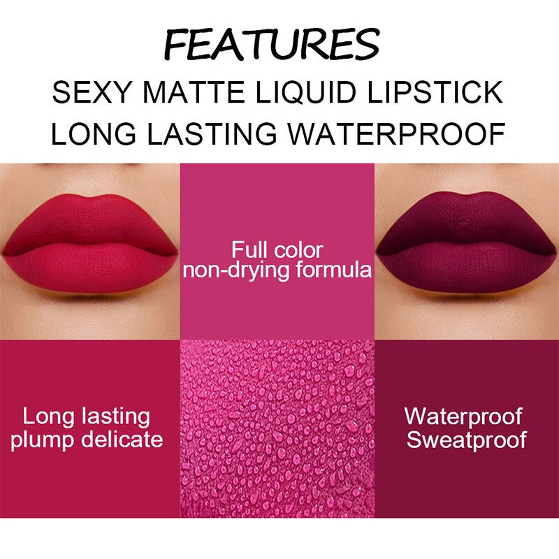 Thumbnail: Matte Velvet Lip Glaze Waterproof Long Lasting Not EasyTo Fade Lip Gloss Silky 