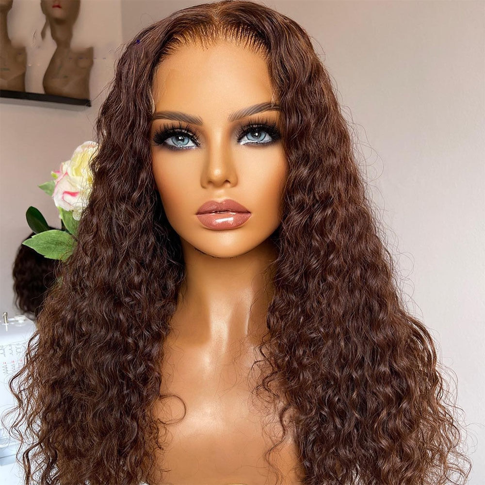 Soft Preplucked 26Inch Long 180%Density Glueless Brown Kinky Curly Lace Front W
