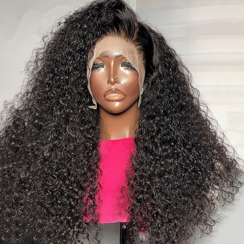 Thumbnail: Soft Black Preplucked 26 Inches 180%Density Kinky Curly Lace Front Wig With Bab