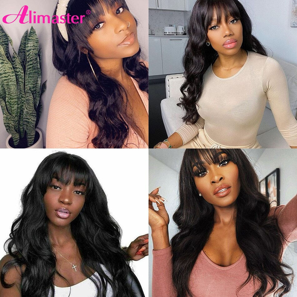 Thumbnail: Body Wave Wig With Bangs Brown Human Hair Wigs For Women Glueless Wig Human Hai