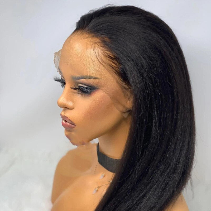 Thumbnail: Natural Black Soft Long 28inches 200Density Yaki Kinky Straight Deep Lace Front