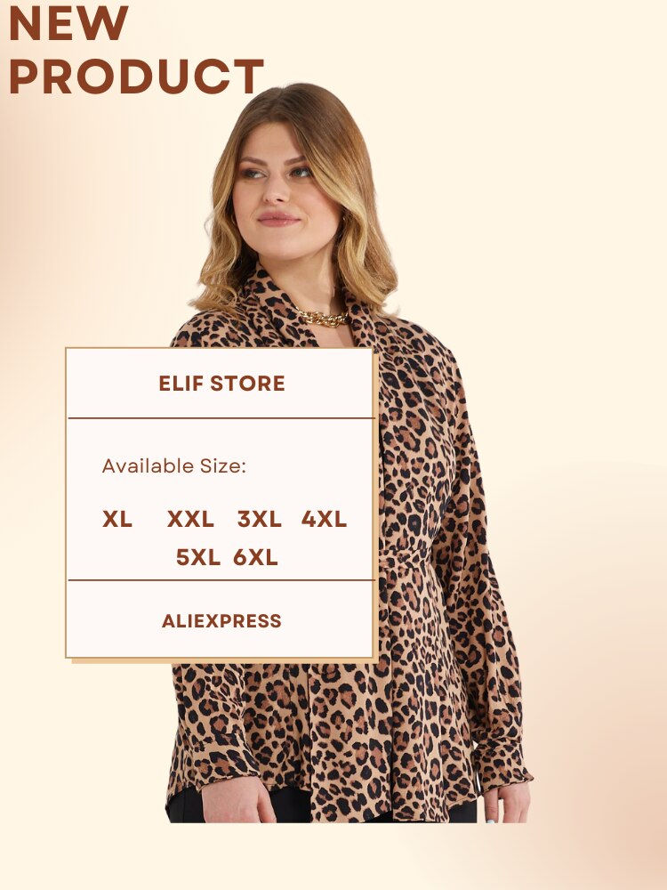 Thumbnail: Leopard Patterned Cotton Satin Fabric Shawl Collar Cuff Sleeves Brown Color Plu